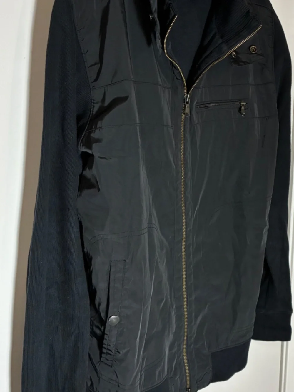 BANANA REPUBLIC MENS WINTER JACKET HOODIE BLACK FULL ZIP POCKETS SNAP SZ L KNIT
